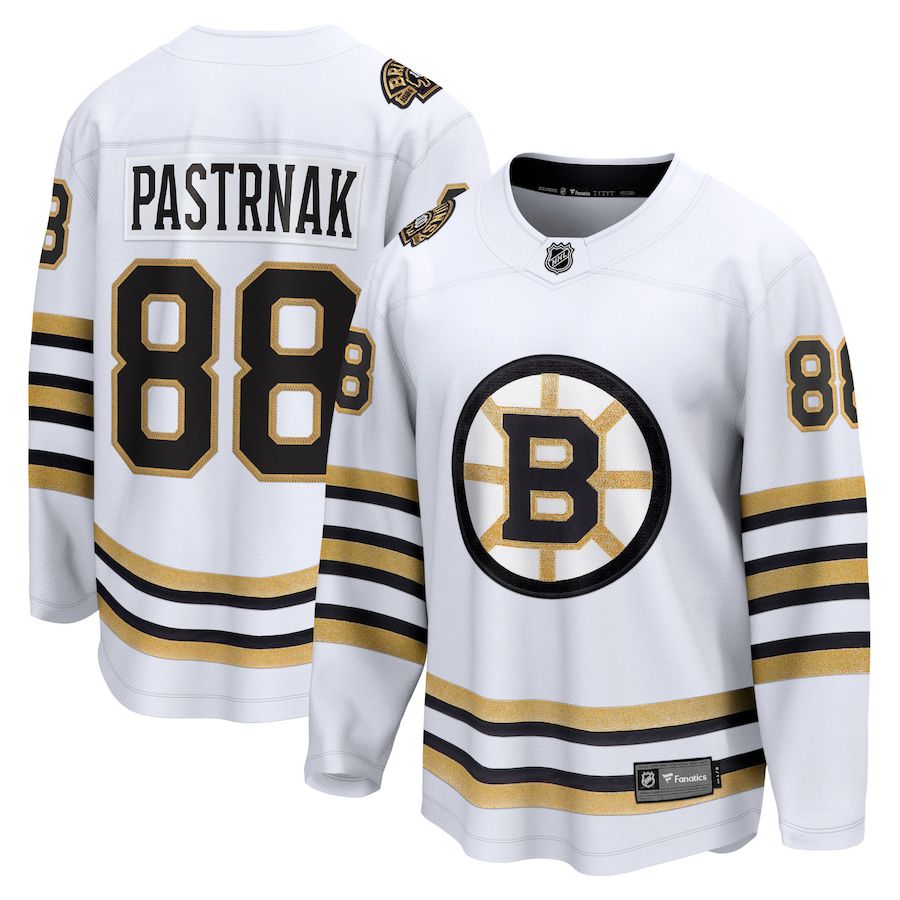 Men Boston Bruins #88 David Pastrnak Fanatics Branded White 100th Anniversary Premier Breakaway Player NHL Jersey